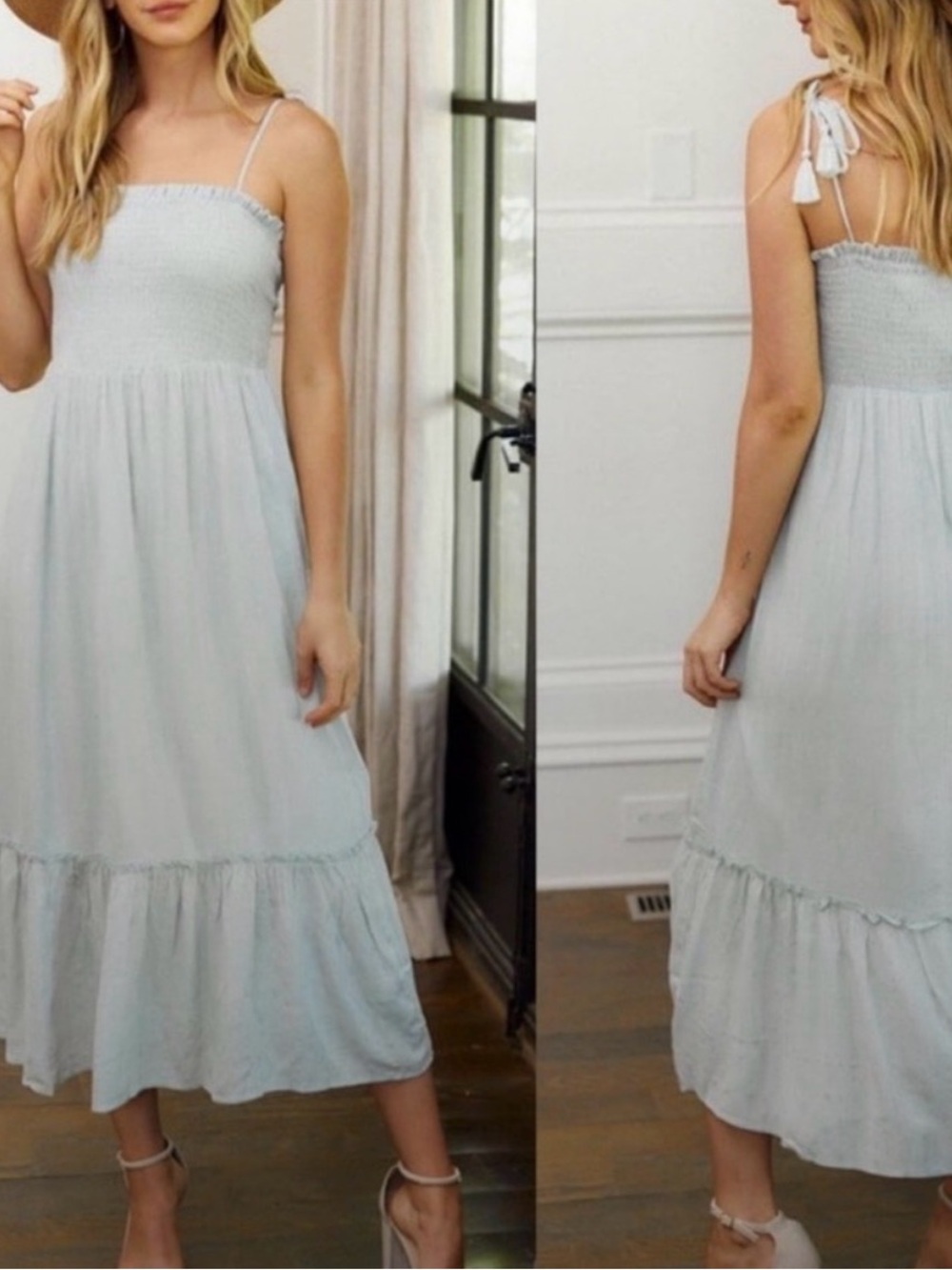 Smocked Midi Sundress with Tie Straps